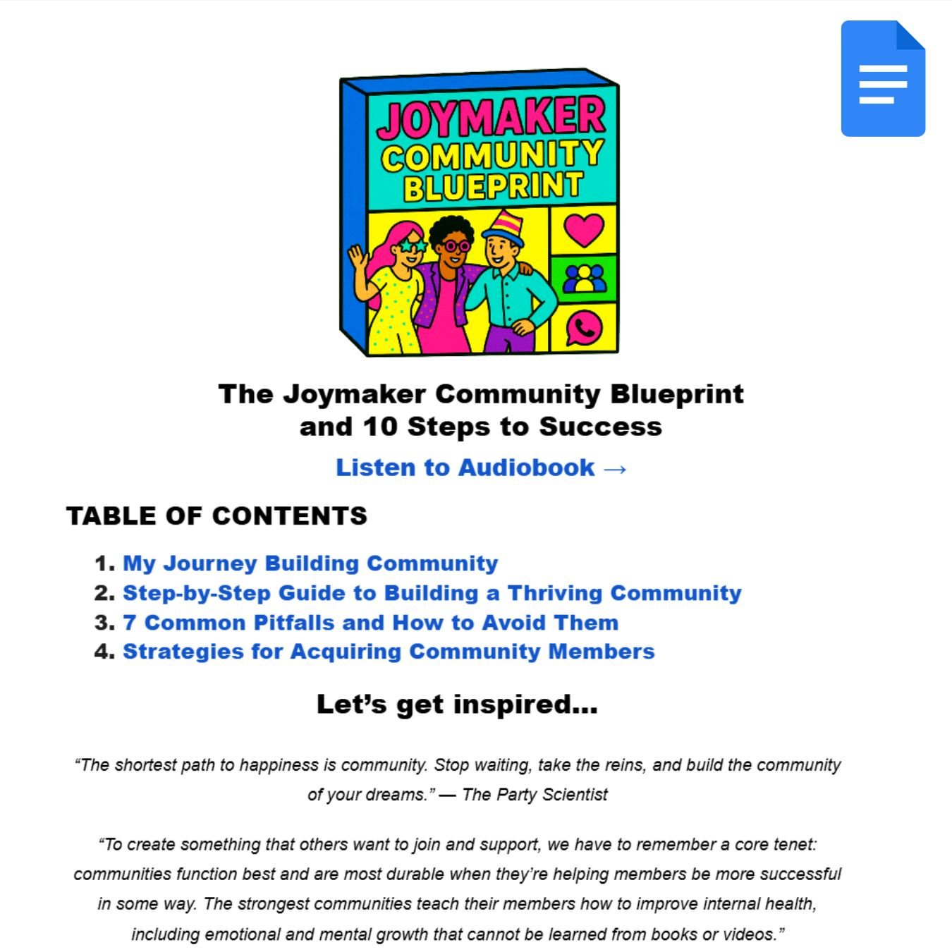 Joymaker Community Blueprint - Joymaker Prof